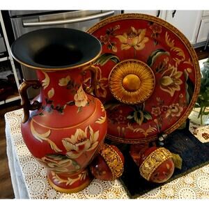 Vintage Home Accents Decorative Plate,  Vase & Orbs